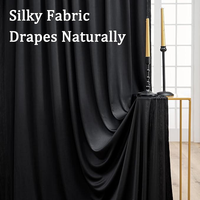 30ft x 8ft Wrinkle Free Black Backdrop Curtains for Parties, 6 Panels Thick Polyester Photo Backdrop Drapes for Weddings Birthday Photography Background Curtains - Image 2