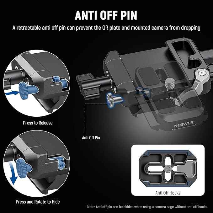 NEEWER Foldable V Mount Battery Plate with Arca Type Baseplate, PS015 PRO | Quick Release Camera Base Plate, Lightweight DSLR Video Rig, Compatible with SmallRig V Mount Battery Cage DJI RS4 RS3 Gimbal - Image 4