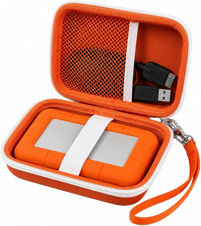 ALKOO Case for LaCie Rugged Mini 1TB/2TB/4TB/5TB External Hard Drive | Portable HDD Holder, Cable Pocket, SD Card Storage, for Photographers, Creators, Students, Office,Travel,Case Only,Tangerine by ALKOO