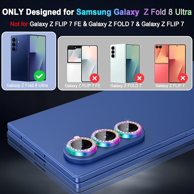 Meshine for Samsung Galaxy Z Fold 8 Ultra Camera Lens Protector,Scratch Proof,Strong Adsorption,9H Hardness with Metal Ring Camera Cover,Case Friendly,Accessories Lens Protector,Shiny Colorful - Image 2
