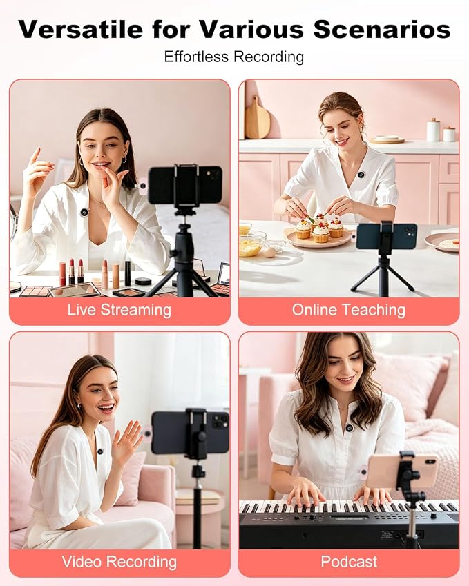 Wireless Microphone for iPhone & USB C Android, AI Noise Canceling Lapel Mic with Charging Case Magnetic Clip LCD Display DSP Chip Lavalier Mini Microphone for Vlogging Tiktok Live Stream YouTube Pink - Image 7