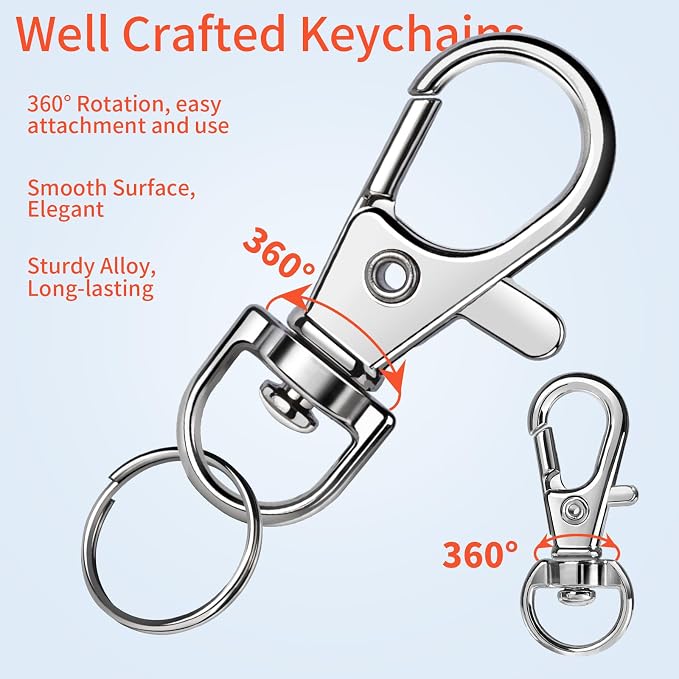 LEOBRO 60 PCS Swivel Snap Hooks and Key Rings, Keychain Clips and Key Chain Rings, Metal Split Rings, Keychain Making Kit, for Key, Key Chains, Jewelry Making, Crafts, Silver - Image 3