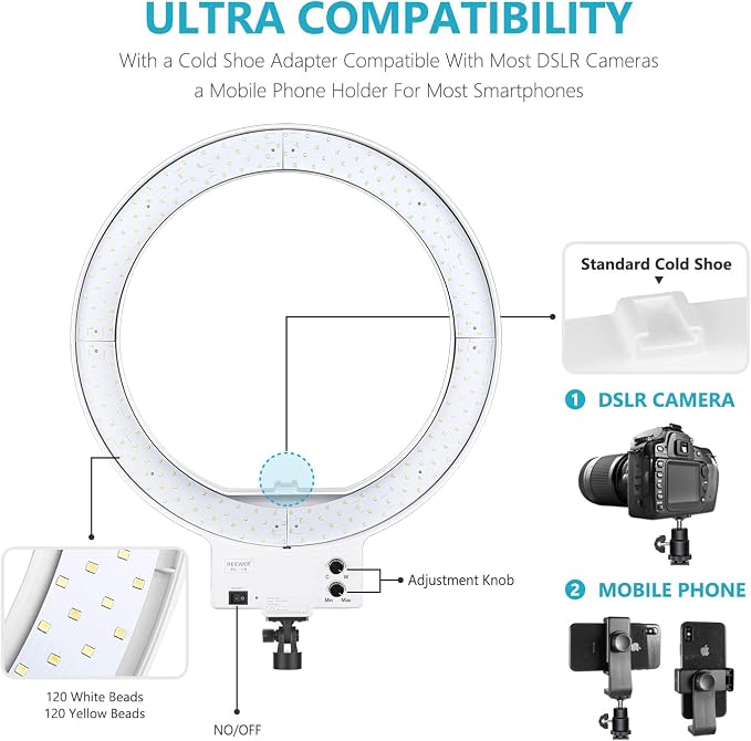 NEEWER 18 Inch Ring Light with Tripod Stand, 55W Large LED Ringlight, Cold Shoe Phone Holder Compatible with iPhone Camera for Video Recording Photography Streaming Selfie Makeup Studio Photo, RL-18 - Image 5