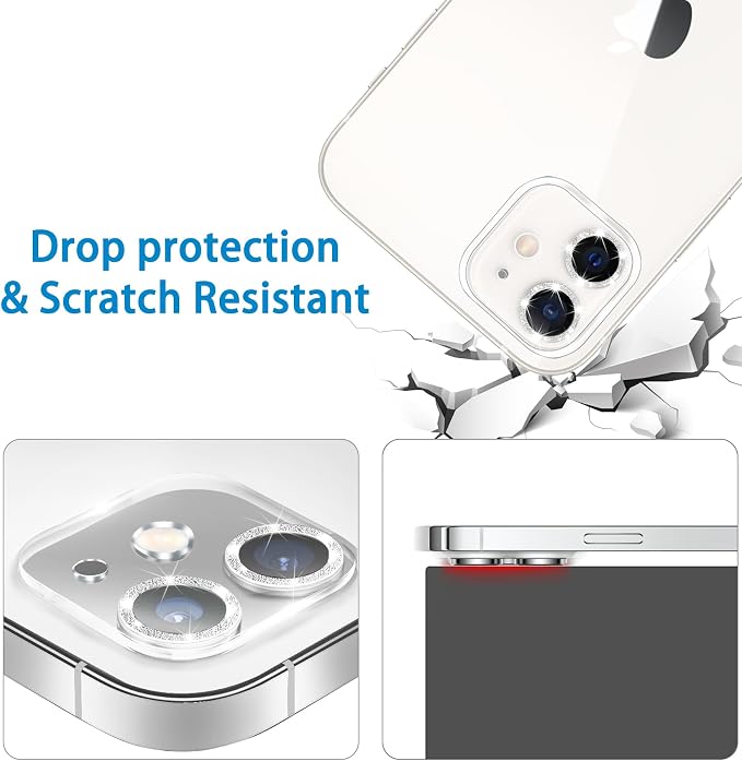 Dengduoduo 3 Pack Tempered Glass Camera Lens Protector for iPhone 12 6.1" Bling Glitter Sparkle, Ultra HD, 9H Hardness, Anti-Scratch, Case Friendly, Easy to Install [No Affect on Night Shots] - Image 3