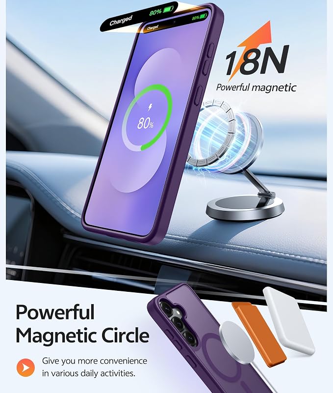 FNTCASE for Samsung Galaxy S25/S24 Plus Case, Fit Magsafe, Screen Protector | Translucent Matte Magnetic Back, 14FT Military Grade Drop Protection, Shockproof Protective Phone Cover, Purple - Image 3