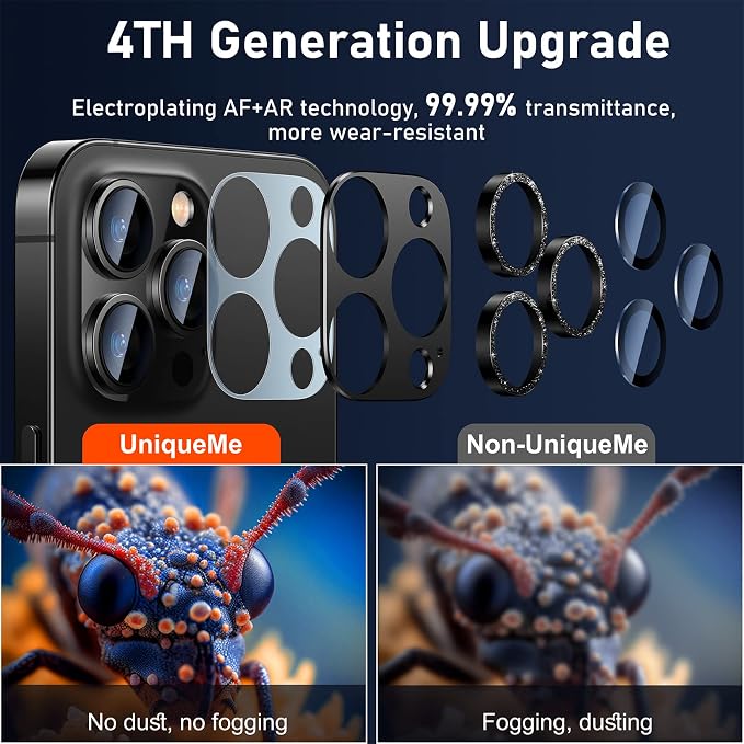 UniqueMe for iPhone 13 Pro/iPhone 13 Pro Max Camera Lens Protector-Black | Strong Drop Protection, Metal Ring, Tempered Glass, Rear Camera Screen Cover, Bling Cicrle - Image 2