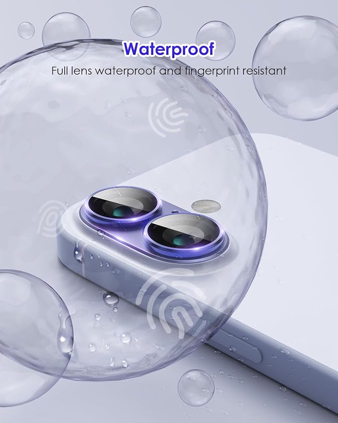 Compatible for iPhone 17 /iPhone 16 /iPhone 16 Plus Camera Lens Protector Metal Plus Aluminium Alloy Ring 9H Tempered Glass Screen Case Friendly Camera Cover Blue - Image 6