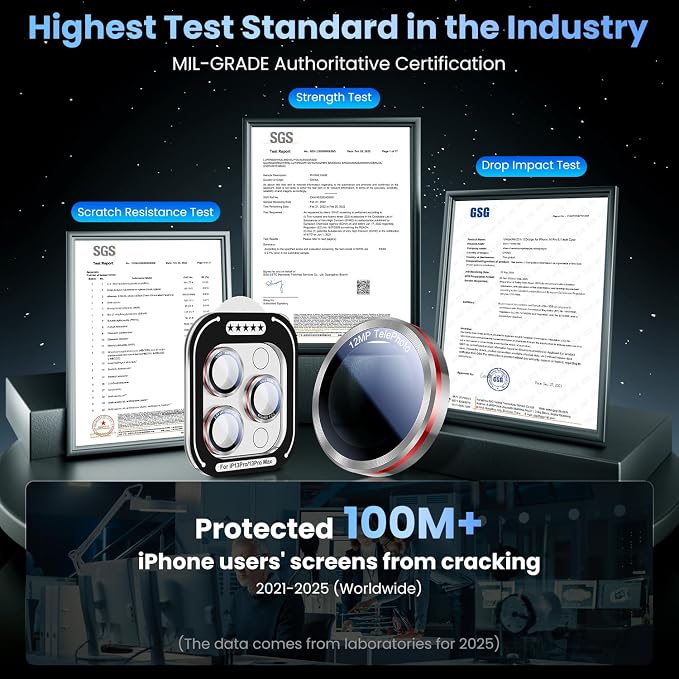 Uyiton for iPhone 13 Pro Max/13 Pro Camera Lens Protector | Unique Lines Text Design, Case-Friendly, Military-Grade Sapphire Glass Metal Camera Cover, Easy to Install, Silver+Red - Image 6