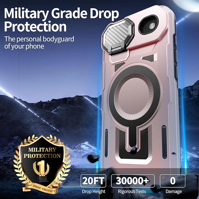 Camera Stand Case for iPhone 17 Air, [Compatible with MagSafe] [Lens Cover] 2025 Version Military Grade Protective Soft Case for iPhone 17 Air 6.5 inch Men Women, Pink - Image 4