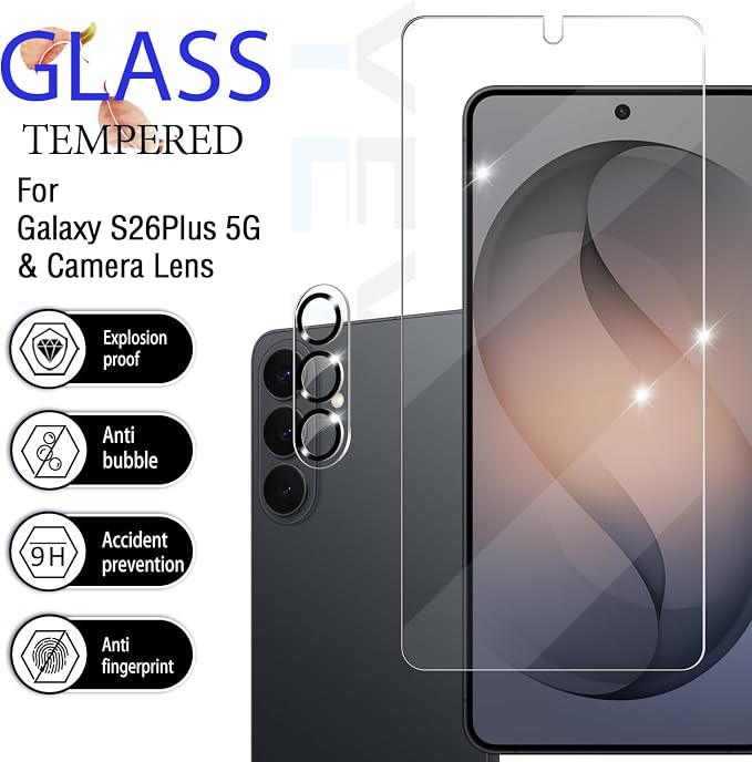 Galaxy S26 Plus Screen Protector + Camera Lens Protector, [2 +2 Pack] [Ultrasonic Fingerprint Unlock] Full Coverage Tempered Glass Screen Protector For Samsung Galaxy S26 Plus / S26+ - Image 2