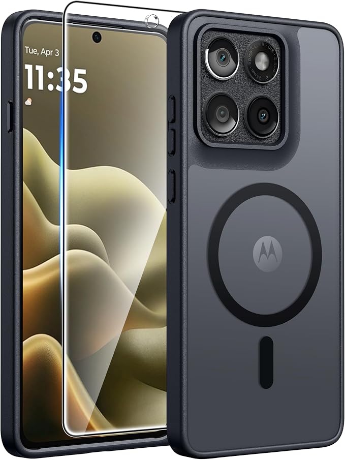 FNTCASE for Motorola Edge 2026 Case, Fit for Magsafe, Screen Protector | Translucent Matte Magnetic Back, 14FT Military Grade Drop Protection, Shockproof Protective Phone Cover, Black by FNTCASE
