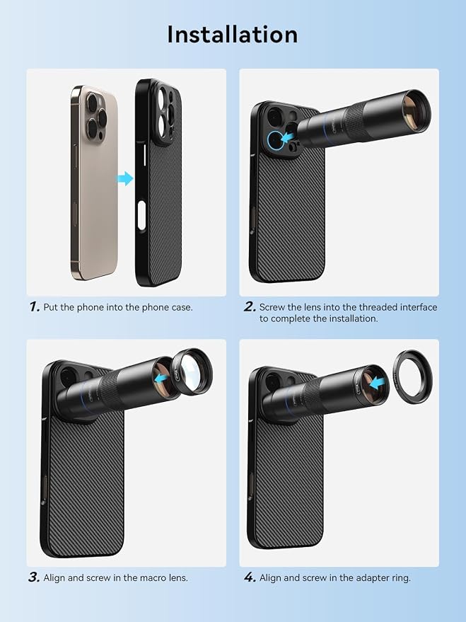 MIAO LAB 10X Telephoto + 200mm Macro Lens for iPhone 16 Pro, 2-in-1 Telephoto & Macro with 17mm Thread Interface & Dedicated Case – Perfect for Concerts, Travel, and Outdoor Exploration - Image 8