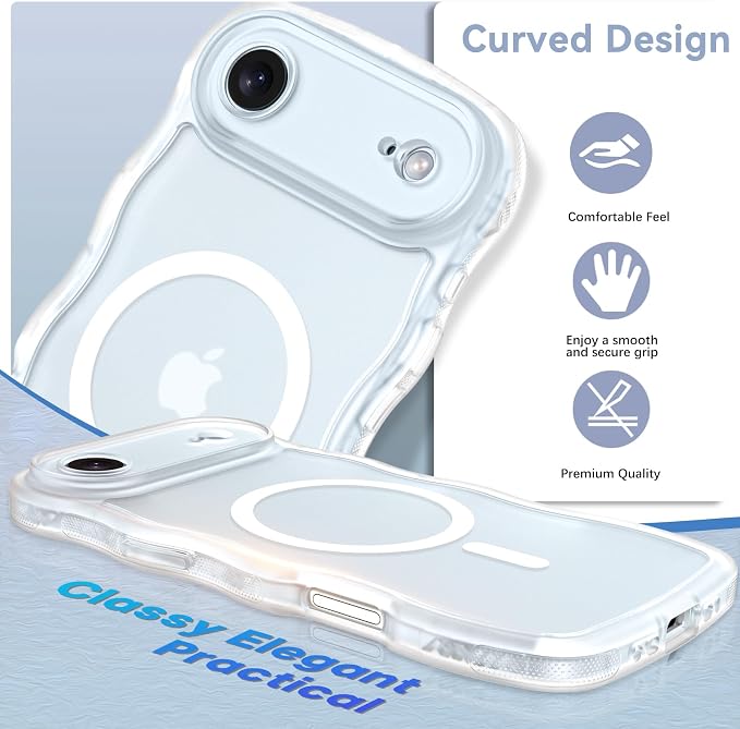 BENTOBEN Magnetic for iPhone Air Case 2025, Cute Wavy [Full Camera Protection] [Compatible with MagSafe] Matte Anti-Slip Bumper Women Girls Boys Protective Cover for iPhone 17 Air 6.5", Clear White - Image 2