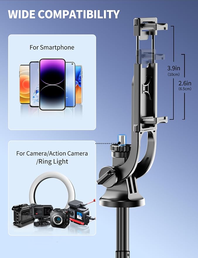 Aluminum 71" Phone Tripod, Travel Tripods for iPhone with Remote, Extendable Cell Phone Selfie Stick Tripod Stand Compatible with iPhone 17/16/15/14/13/Android/Camera - Image 6