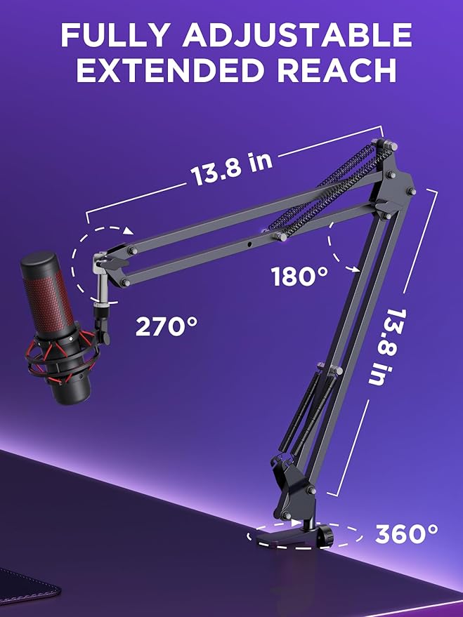 InnoGear Microphone Stand Mic Boom Arm for Blue Yeti HyperX QuadCast S SoloCast Snowball Fifine K669B and other Mic, with Shock Mount Windscreen Pop Filter Mic Clip Holder Cable Ties, Medium | Pop Fiilter and Shock Mount Included, for Desk Thickness Wi... - Image 5