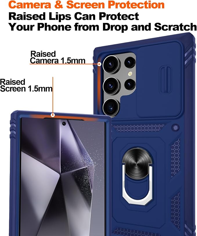 Gritup for Galaxy S24 Ultra Case: Samsung S24 Ultra Case with Screen Protector*2 | Magnetic Stand & Slide Camera Cover | Shock Proof Military-Grade para S 24 Ultra Cover -Blue - Image 5