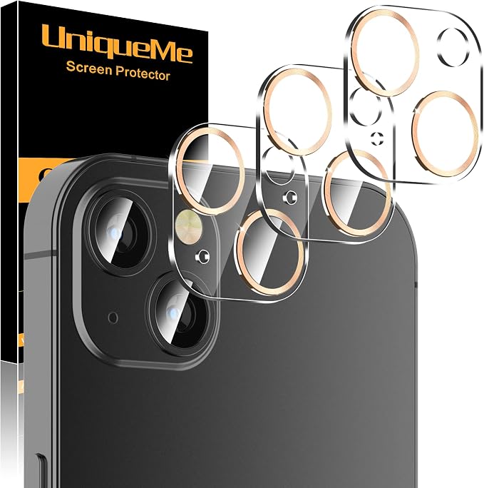 UniqueMe for iPhone 13 6.1"/13 Mini 5.4" Camera Lens Protector-Gold Circle | 3 Pack-Camera Lens Protector, Tempered Glass, Case Friendly, New Version, Scratch-Resistant, Easy Installation by UniqueMe