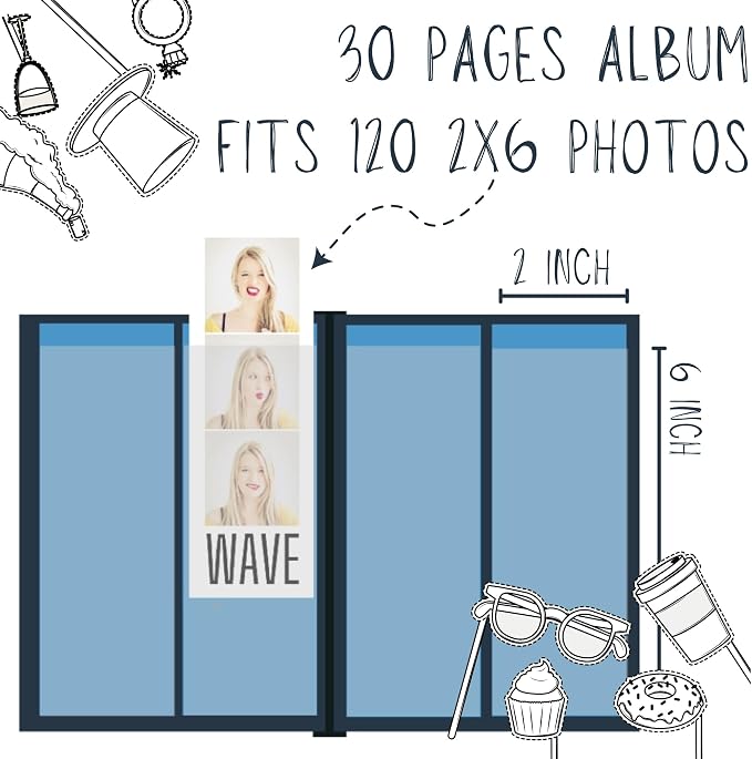 Photo Booth Photo Album - For Wedding or Party- Holds 120 Photobooth 2x6 Photo Strips - Slide In (WHITE) - Image 5