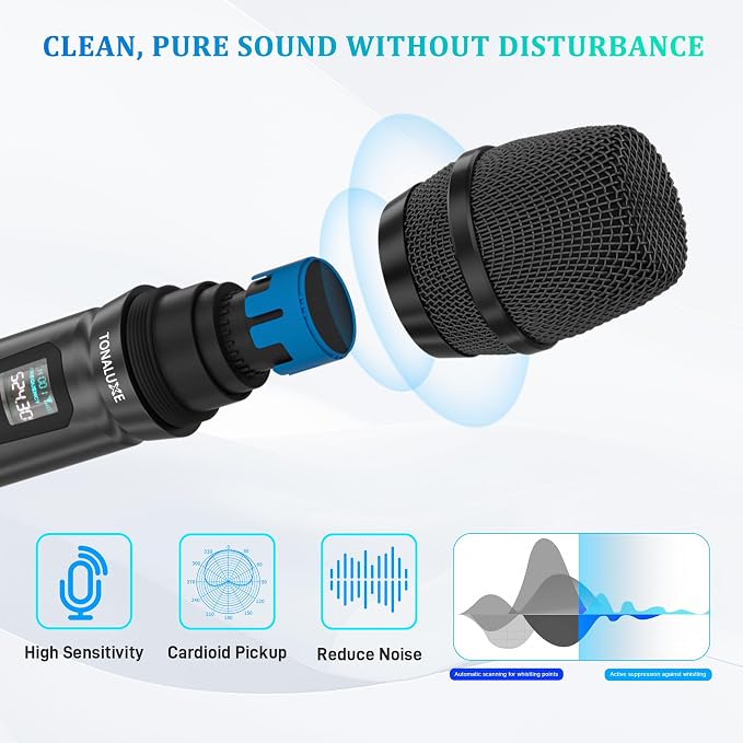 4 Channel Wireless Microphone System with Metal Receiver, 4 Handheld Mics, Independent Volume Control, 262ft Range, UHF Karaoke Mic Set for Home Party, Classroom, Church, Wedding, Events - Image 3