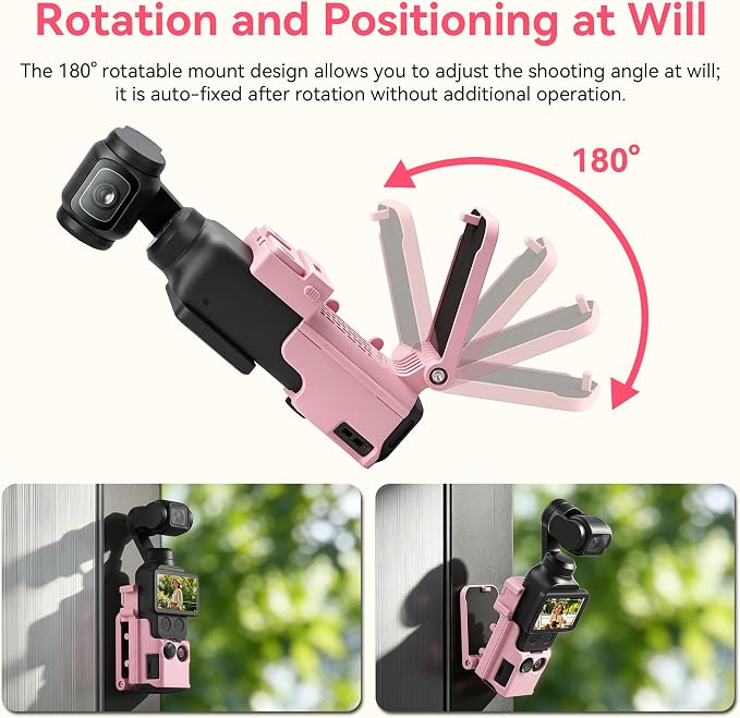 AMAZEAR Magnetic Mount Stand Compatible with DJI Osmo Pocket 4P/4/3/Xtra Muse, Pocket4 Accessories Adapter Clamp Magnet Suction Case Holder on Desktop/Vertical Surface, 180° Adjust Handle, Lightpink - Image 4