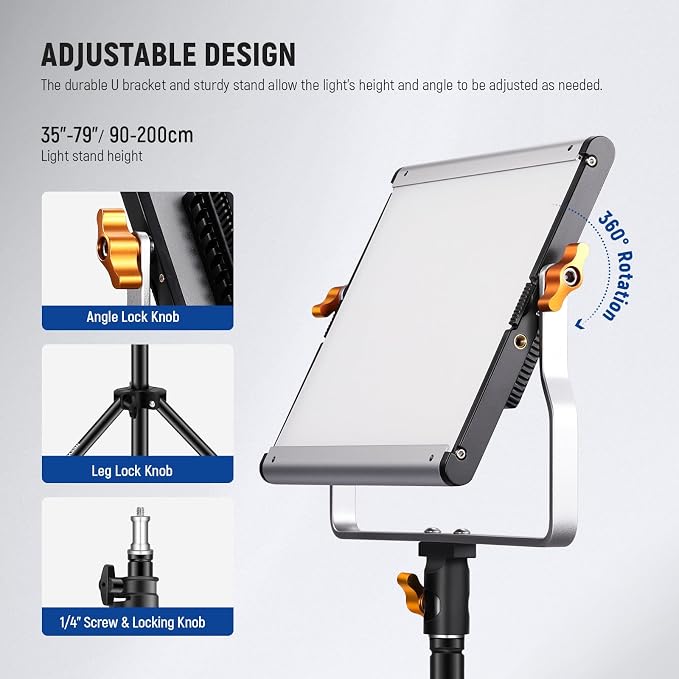 Neewer 2 Packs Dimmable Bi Color 480 LED Video Light Kit, 3200~5600K CRI 96+ LED Panel with U Bracket, 75 inches Tripod Light Stand for YouTube Recording Studio Photography Streaming Key Lighting - Image 5