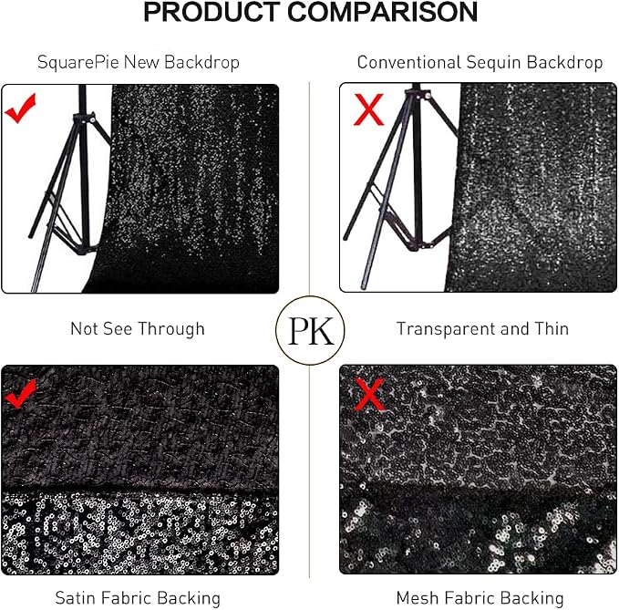 SquarePie 8x10ft Black Sequin Backdrop, High Density Non-Transparent Glitter Curtain for Photography, Birthday, Wedding Party Decorations, Thick Solid Background with 4" Rod Pocket, 1 Panel - Image 5