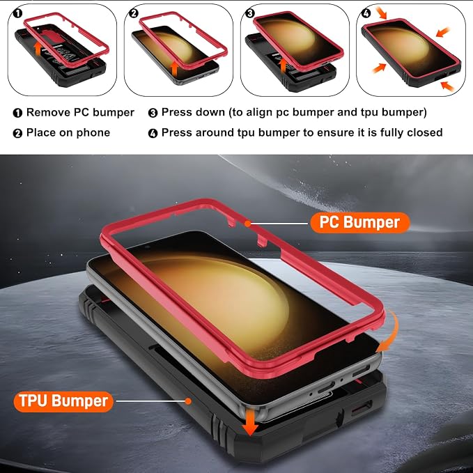 Fit for Samsung Galaxy S23+ Plus Case with Screen Protector*2, Build in 360° Rotating Ring Kickstand, Military Grade Protective Case for Samsung S23 Plus Phone, Red - Image 4