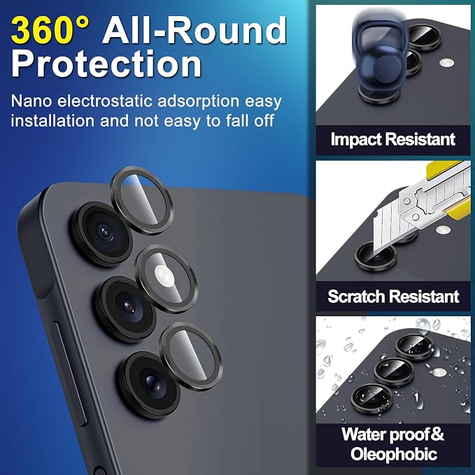for Samsung Galaxy A16 Camera Lens Protector, Individual Metal Ring Tempered Glass Lens Cover, [Strong Adsorption] Scratch Resistant Ultra-Thin HD Clear Lens Cover, 1 Set-Black - Image 3
