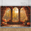 Autumn Fall Window Backdrop 8x6ft Rustic Wooden Arched Window with Pumpkin Maple Leaves Thanksgiving Harvest Photo Background for Party Decor Portrait Photography Booth Props Vinyl by Leowefowa