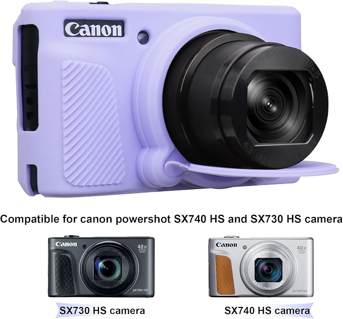 BOVKE Silicone Camera Case for Canon PowerShot SX740 / SX730 Digital Camera, SX740 HS Soft Protective Case Cover Rubber Camera Slim Fit Sleeve with Removable Lens Cover, Lilac - Image 2