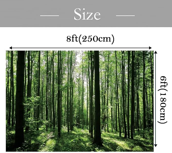 Jungle Forest Photography Backdrop 8x6ft Green Rainforest Sunlight Grassland Wonderland Nature Landscape Background for Spring Adventure Camping Hiking Theme Party Decoration Banner Photoshoot Prop - Image 5