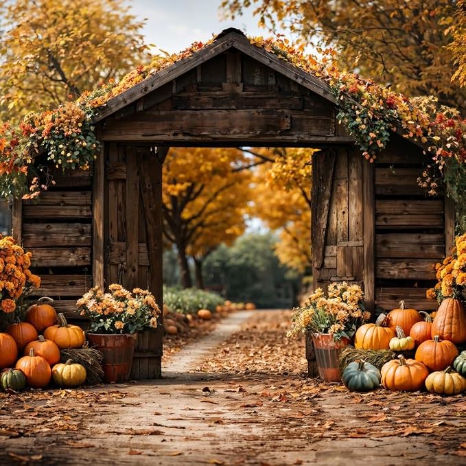 Kate Fall Backdrop Pumpkin Autumn Photography Backdrops Vintage Farmhouse Maple Scene Harvest Photo Background, 10x10ft - Image 2