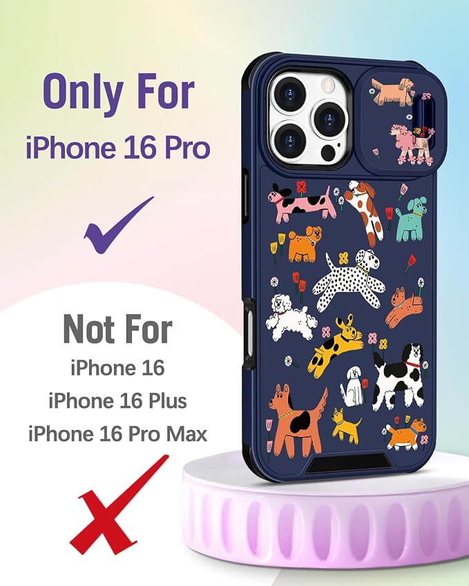 Buleens for iPhone 16 Pro Case 6.3 Inch - with Ring Stand & Camera Cover Aesthetic Cute Designed for Women Girls Girly Cartoon Kawaii Dogs Phone Case for iPhone 16 Pro Compatible with Magsafe - Image 2