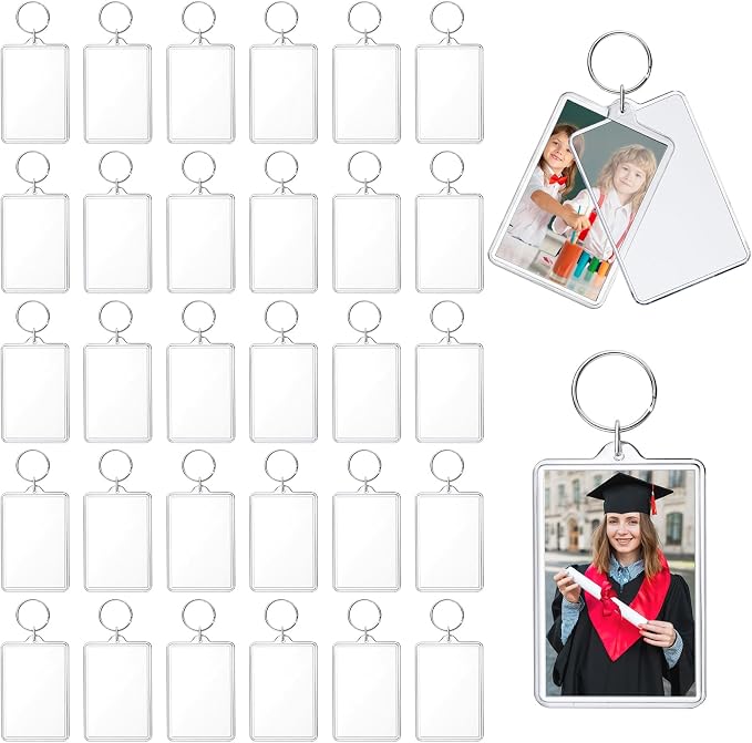 ZZYFGH 32 Pcs Photo Keychain (2 * 3 inch) Picture Frame Keychains Bulk, Acrylic Clear Rectangle Photo Keychain for DIY Craft Graduation Gift- Suitable for Photo Size 1.75 inch x 2.75 inch by ZZYFGH