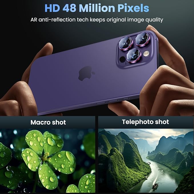 Uyiton for iPhone 17/16/15/14 (Pro Max & Pro) Camera Lens Protector | Unique Lines Text Design, Case-Friendly, Military-Grade Sapphire Glass Metal Camera Cover, Deep Purple+Red - Image 2
