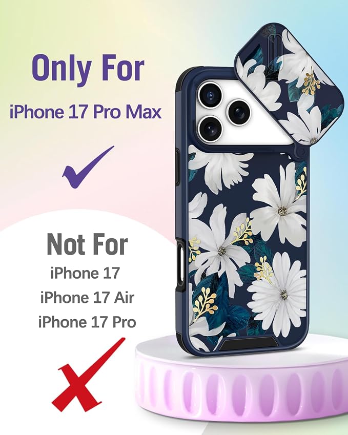 Buleens for iPhone 17 Pro Max Case 6.9 Inch - with Ring Stand & Camera Cover Aesthetic Cute Designed Women Girls Pretty Girly White Floral Phone Case for iPhone 17 Pro Max Compatible with Magsafe - Image 2