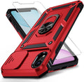 for iPhone XR Case with Camera Lens Cover, HD Screen Protector, 10 FT Military Grade Drop Protection, Magnetic Ring Holder Kickstand Protective Phone Case, Red by Weycolor