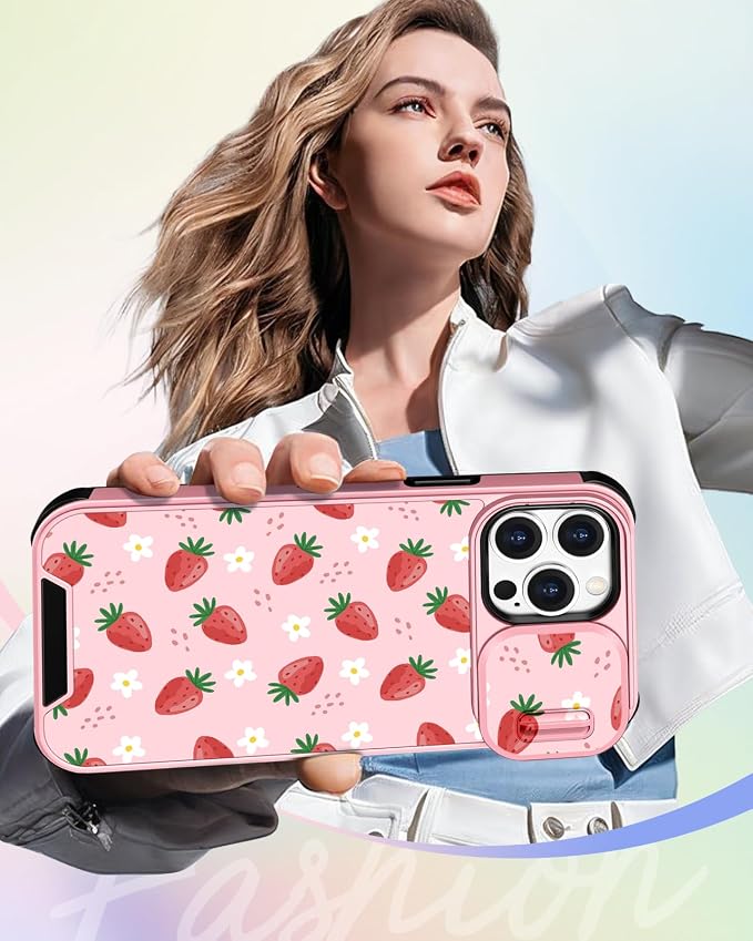Buleens for iPhone 13 Pro Max Case - with Ring Stand & Camera Cover Cute Designed for Women Girly Pretty Strawberry for Phone Case for iPhone 13 Pro Max Compatible with Magsafe - Image 6