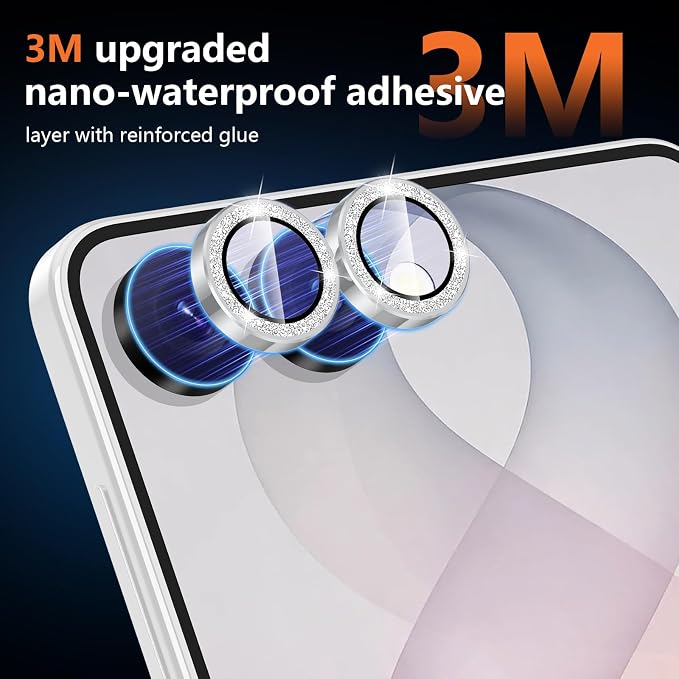 for Samsung Galaxy Z Flip 8 Camera Lens Protector, Individual Metal Ring Tempered Glass Lens Cover, [Strong Adsorption] Scratch Resistant Ultra-Thin HD Clear Lens Cover, 1 Set-Silvery Sparkly - Image 4