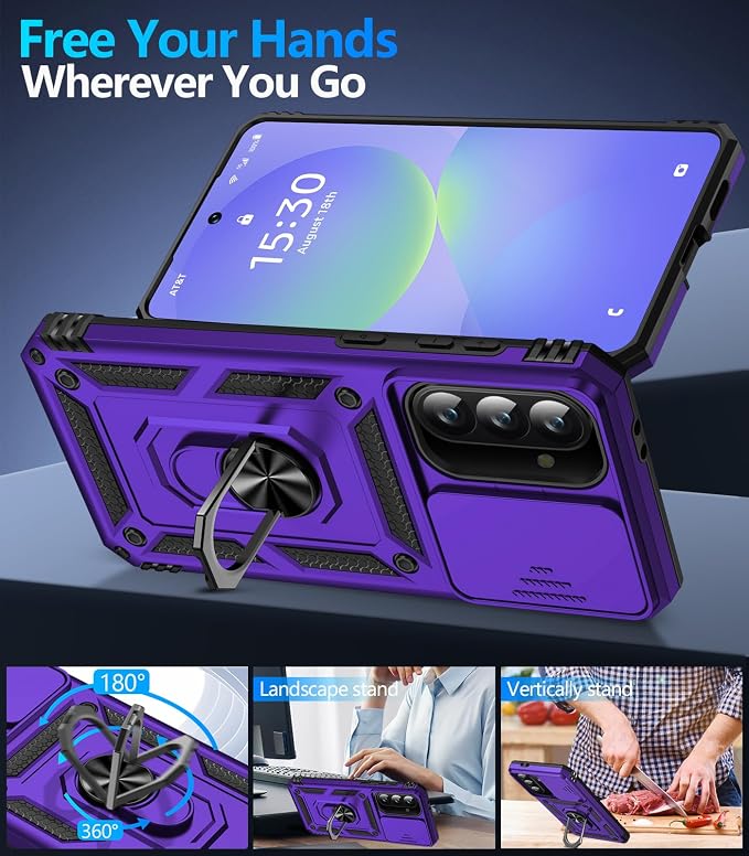 Taisairu for Samsung Galaxy A37 Case/A36 Case with Screen Protector & Slide Camera Lens Cover, Built-in Ring Stand Shockproof Protective Case for Samsung A37 5G Case/Samsung A36 5G Case (Purple) - Image 3