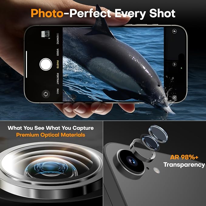 Camera Lens Protector for iPhone 17e/iPhone 16e- Black | 9H Tempered Glass, Metal Individual Camera Cover, Accessories, Anti-drop, Case Friendly, HD Clear, Anti-Scratch - Image 4