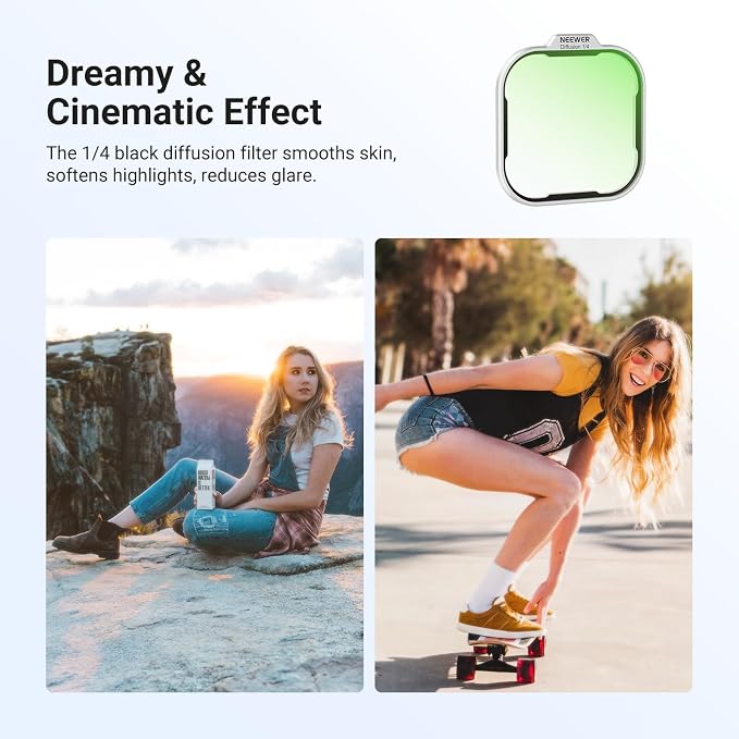 NEEWER ND Filter Set for PA143/PA144 Phone Cage Only, ND8/16/32/64 + Black Diffusion 1/4 Filter for Mist Cinematic Effect + Magnetic Backplate, Compatible with iPhone 17 Pro/17 Pro Max, Silver - Image 5
