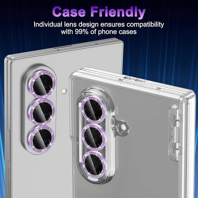 Meshine for Samsung Galaxy Z Fold 8 Ultra Camera Lens Protector,Scratch Proof,Strong Adsorption,9H Hardness with Metal Ring Camera Cover,Case Friendly,Accessories Lens Protector,Glitter Purple - Image 6