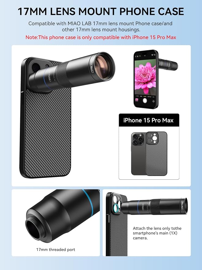 MIAO LAB 10X Telephoto + 200mm Macro Lens for iPhone 15 Pro Max, 2-in-1 Telephoto & Macro with 17mm Thread Interface & Dedicated Case – Perfect for Concerts, Travel, and Outdoor Exploration - Image 7