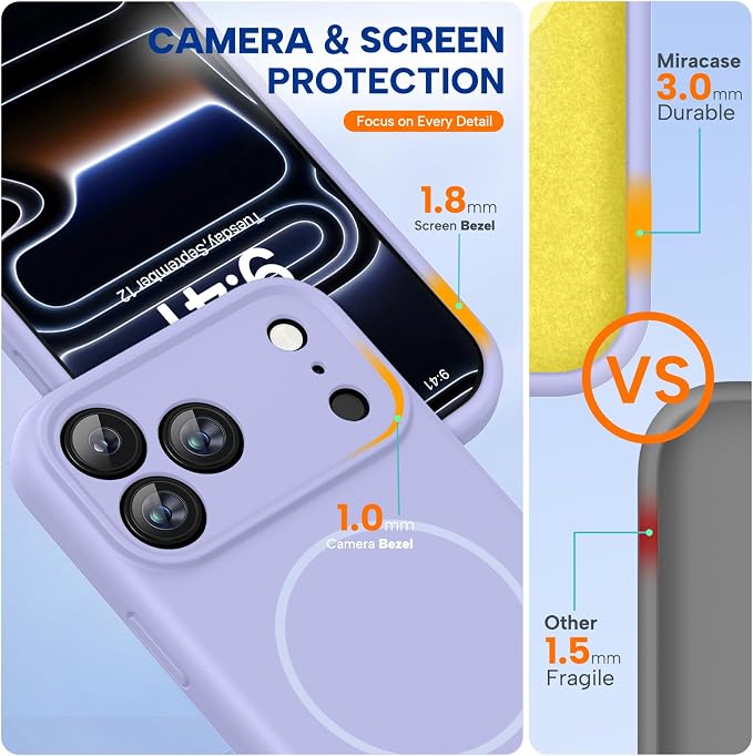 Miracase Silicone & Magnetic for iPhone 17 Pro Max Case, Light Purple | Compatible with MagSafe, Camera Control Cover, Premium Silicone Cover Shockproof Drop Protection Phone Case for 17 Pro Max - Image 3