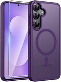 FNTCASE for Samsung Galaxy S25 FE Case, Fit for Magsafe, Screen Protector | Translucent Matte Magnetic Back, 14FT Military Grade Drop Protection, Slim Shockproof Protective Phone Cover, Purple by FNTCASE
