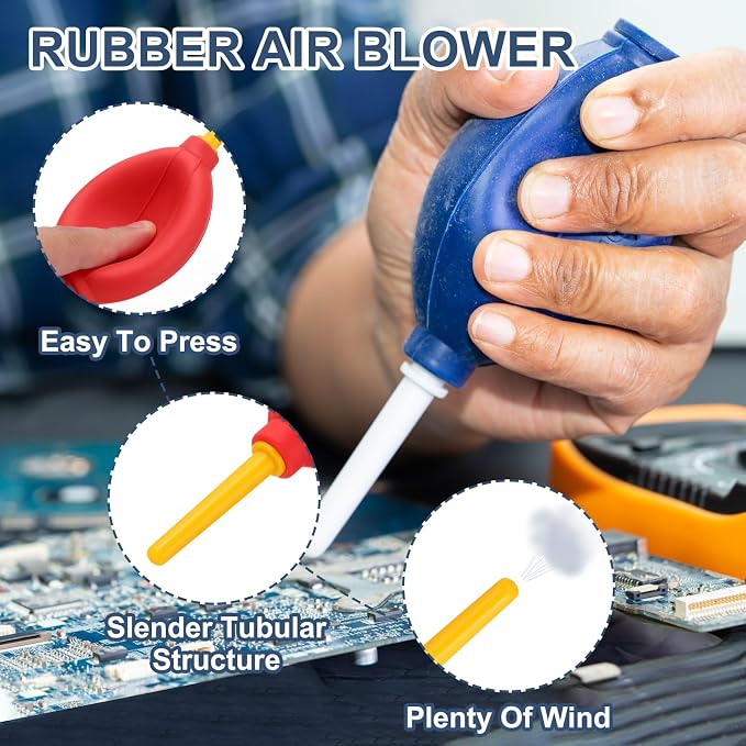 PATIKIL Soft Tip Air Blower Dust Blaster, 3 Pcs Rubber Bulb Air Pump Dust Blower Cleaner Cameras Lens Cleaning Tool with Long Nozzle for Camera Lens Computer Keyboard, Red/Yellow - Image 3