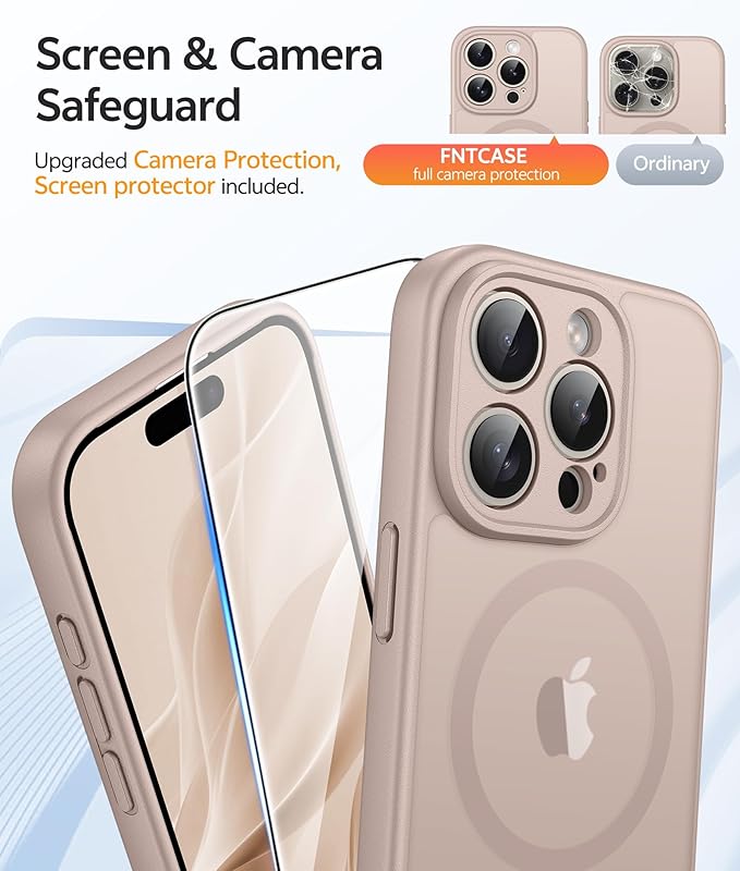 FNTCASE for iPhone 15 Pro Case, Fit for Magsafe, Screen Protector | Full Camera Protection, Translucent Matte, 14FT Military Grade Drop Proof, Shockproof Protective Phone Cover, Desert Gold - Image 4