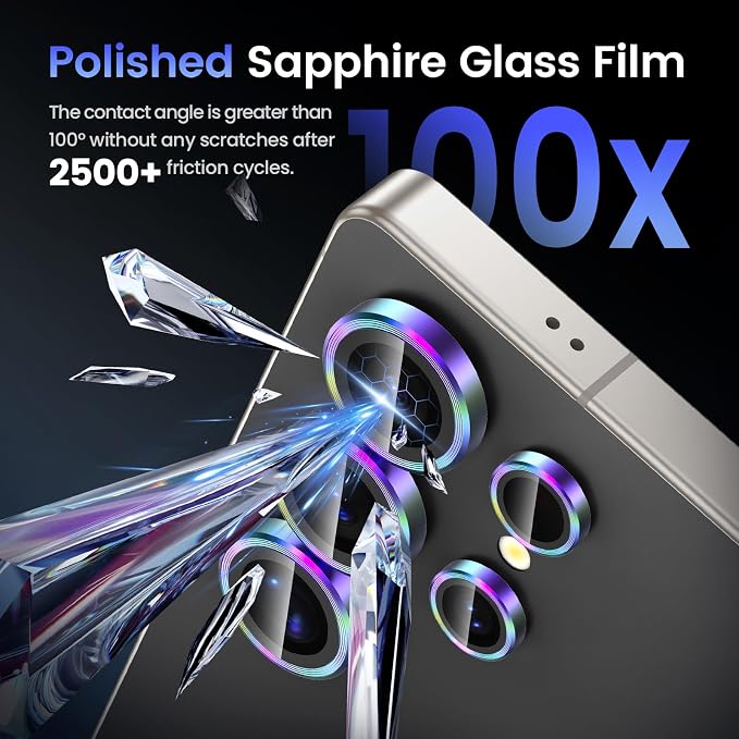 Tensea Compatible with Samsung Galaxy S25 Ultra Camera Lens Protector | 9H Tempered Glass Camera Cover Screen Protector Metal Individual Ring [Installation Tray][Case Friendly] - Image 6