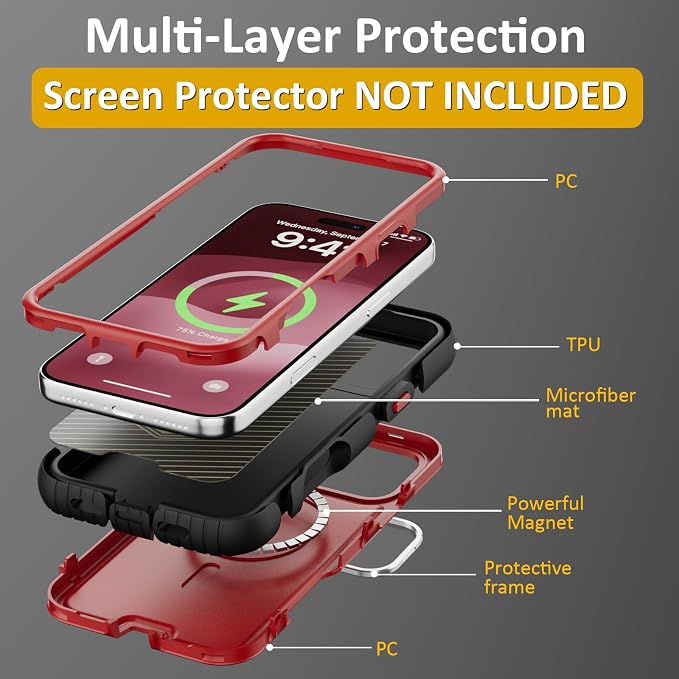 Follaroma Magnetic for iPhone 17 Pro Max Case with Camera Cover Stand, Red | Built-in Glass Camera Cover Stand,Compatible with MagSafe,Heavy Duty Shockproof Protective,Military-Grade Anti-DropDual Case - Image 6